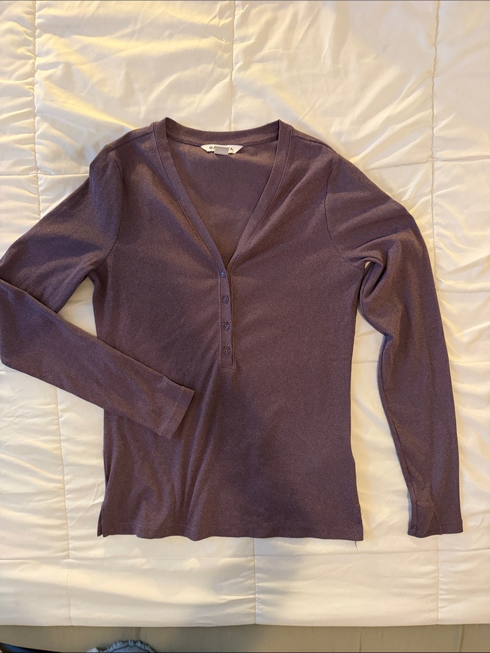 Athleta Long Sleeve Henley Top in Plum